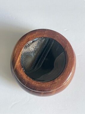 Handcrafted Wood Jewelry Box with Natural Agate Stone Inlay